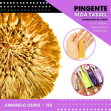 100 Pingentes De Seda Tassel - 7.0 Cm COR:AMARELO-OURO-110