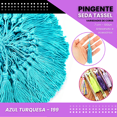 100 Pingentes De Seda Tassel - 7.0 Cm COR:AZUL-TURQUESA-199