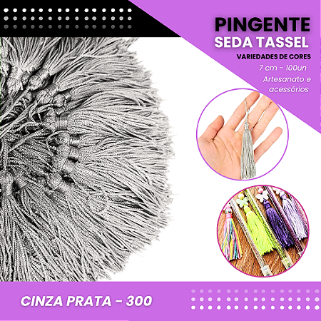100 Pingentes De Seda Tassel - 7.0 Cm COR:CINZA-PRATA-300