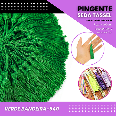 100 Pingentes De Seda Tassel - 7.0 Cm COR:VERDE-BANDEIRA-540