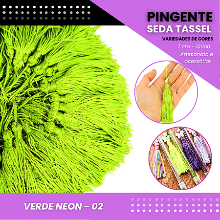 100 Pingentes De Seda Tassel - 7.0 Cm COR VERDE-NEON-02