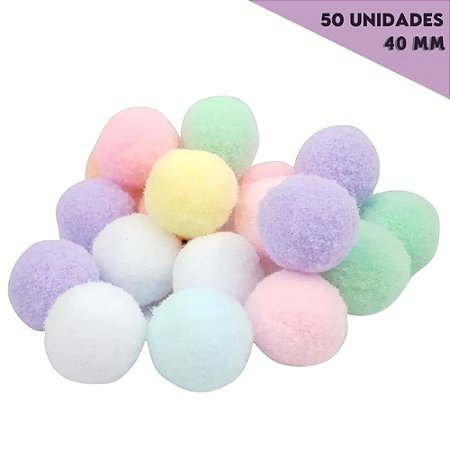Pom Pom Fofinho Solto - 40mm - Pct C/ 50 Unid. COR: CORES-PASTEIS