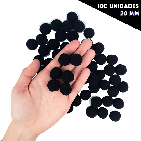 Pom-Pom Fofinho Solto - 20mm - Pct C/ 100 Unid. COR: PRETO-310