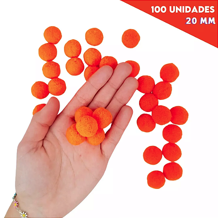 Pom-Pom Fofinho Solto - 20mm - Pct C/ 100 Unid. COR: LARANJA-NEON-01