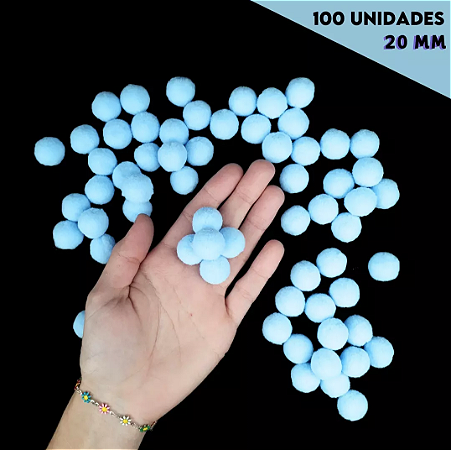 Pom-Pom Fofinho Solto - 20mm - Pct C/ 100 Unid. COR: AZUL-BEBE-177