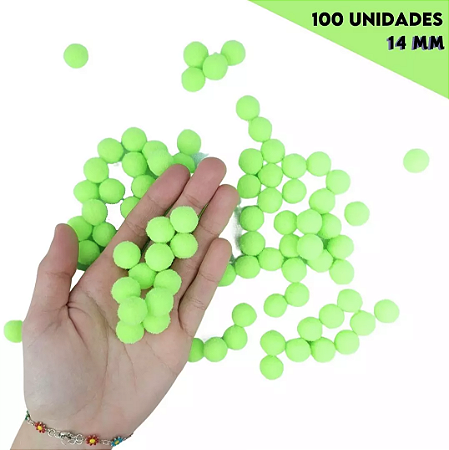 Pom Pom Fofinho Solto - 14mm - Pct C/ 100 Unid. COR: VERDE-LIMAO-225