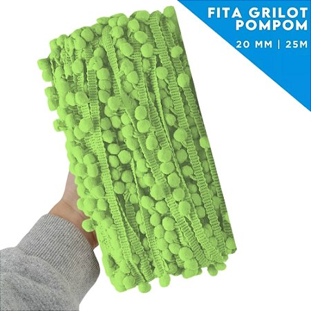 Fita Grelot Pom-Pom Em Metro - 20mm - Rolo C/ 25 Mts COR: VERDE-OLIVA-254