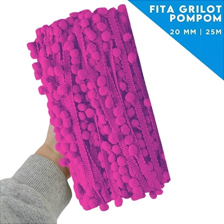 Fita Grelot Pom-Pom Em Metro - 20mm - Rolo C/ 25 Mts COR: FUCSIA-06