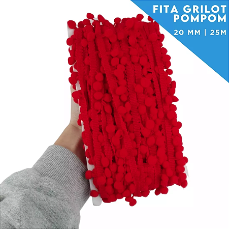 Fita Grelot Pom-Pom Em Metro - 20mm - Rolo C/ 25 Mts COR: VERMELHO-145
