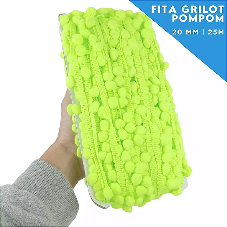 Fita Grelot Pom-Pom Em Metro - 20mm - Rolo C/ 25 Mts COR: VERDE-NEON-02