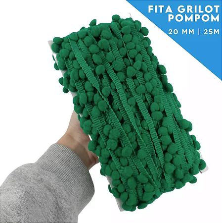 Fita Grelot Pom-Pom Em Metro - 20mm - Rolo C/ 25 Mts COR: VERDE-BANDEIRA-540