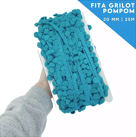 Fita Grelot Pom-Pom Em Metro - 20mm - Rolo C/ 25 Mts COR: TURQUESA-ESCURO-349