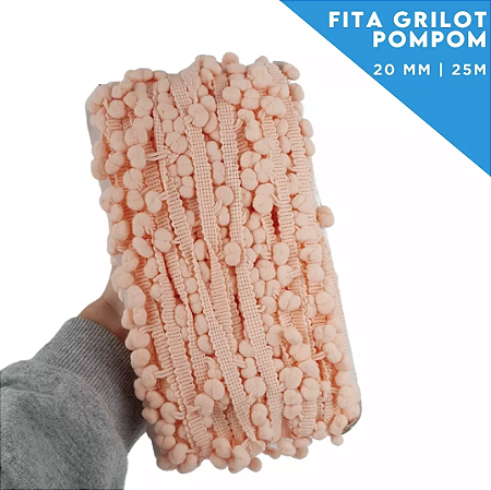 Fita Grelot Pom-Pom Em Metro - 20mm - Rolo C/ 25 Mts COR: SALMAO-147