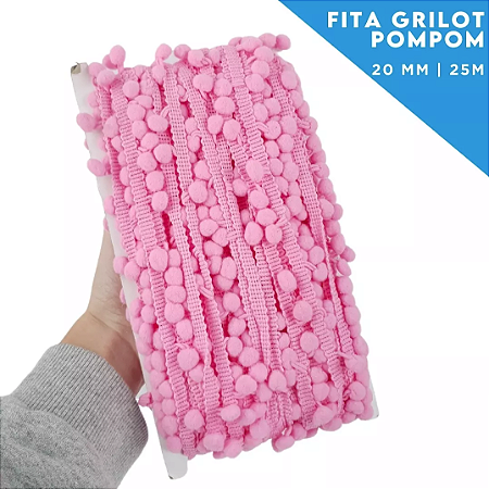 Fita Grelot Pom-Pom Em Metro - 20mm - Rolo C/ 25 Mts COR: ROSA-CHICLETE-140