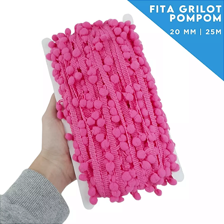 Fita Grelot Pom-Pom Em Metro - 20mm - Rolo C/ 25 Mts COR: PINK-312