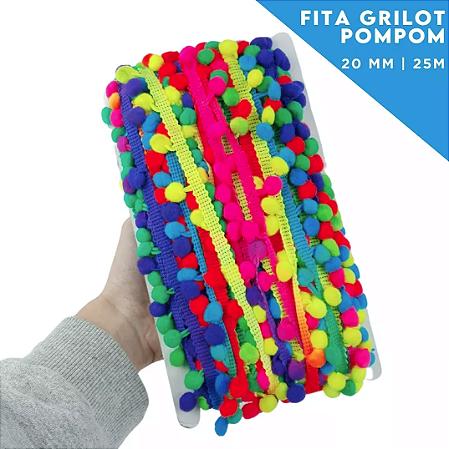 Fita Grelot Pom-Pom Em Metro - 20mm - Rolo C/ 25 Mts COR: MULT-ESCURO
