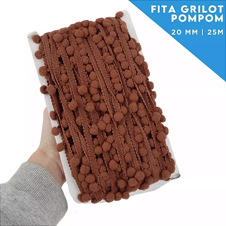 Fita Grelot Pom-Pom Em Metro - 20mm - Rolo C/ 25 Mts COR: MARROM-290