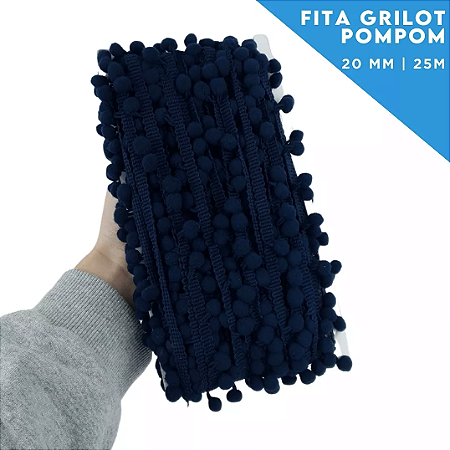 Fita Grelot Pom-Pom Em Metro - 20mm - Rolo C/ 25 Mts COR: MARINHO-318
