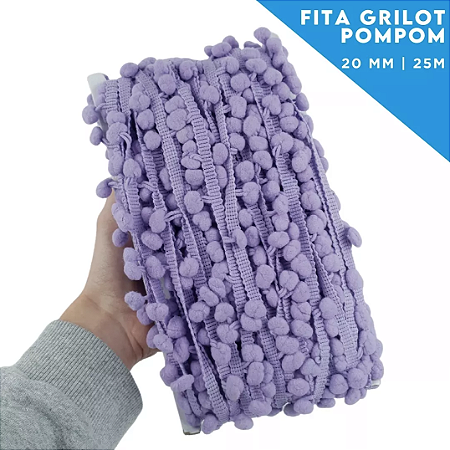 Fita Grelot Pom-Pom Em Metro - 20mm - Rolo C/ 25 Mts COR: LILAS-164