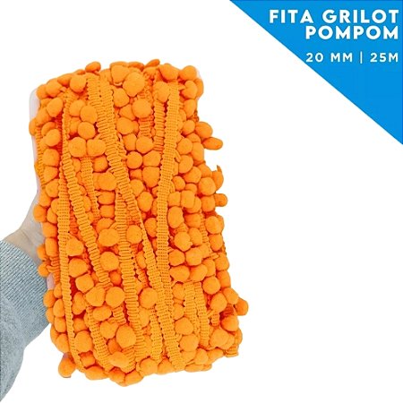 Fita Grelot Pom-Pom Em Metro - 20mm - Rolo C/ 25 Mts COR: LARANJA-523