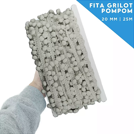 Fita Grelot Pom-Pom Em Metro - 20mm - Rolo C/ 25 Mts COR: GELO-112