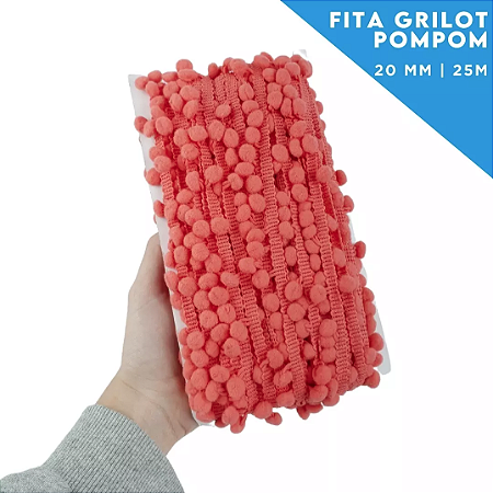 Fita Grelot Pom-Pom Em Metro - 20mm - Rolo C/ 25 Mts COR: CORAL-816