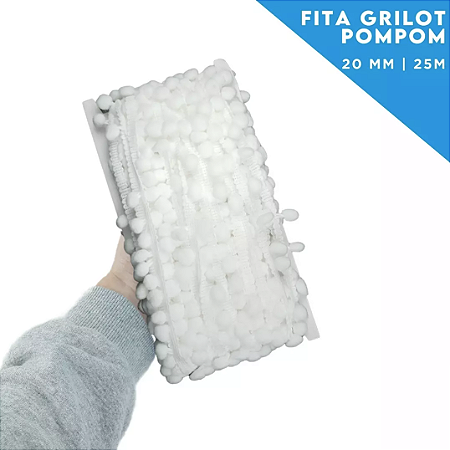 Fita Grelot Pom-Pom Em Metro - 20mm - Rolo C/ 25 Mts COR: BRANCO-101