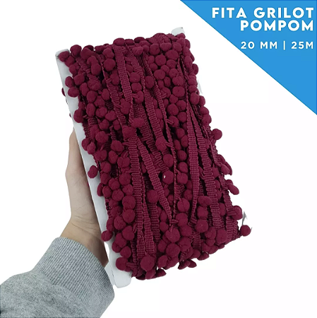 Fita Grelot Pom-Pom Em Metro - 20mm - Rolo C/ 25 Mts COR: BORDO-527