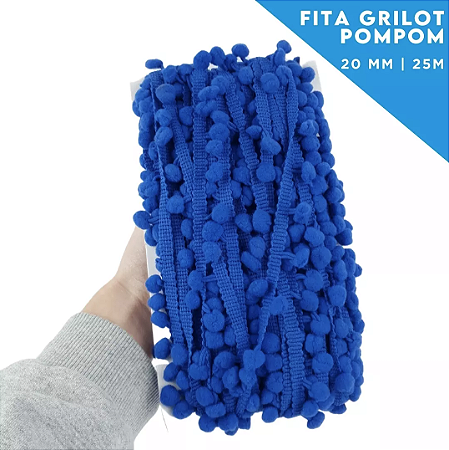 Fita Grelot Pom-Pom Em Metro - 20mm - Rolo C/ 25 Mts COR: AZUL-ROYAL-207