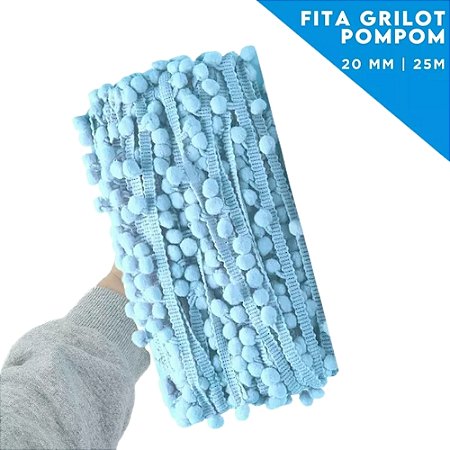 Fita Grelot Pom-Pom Em Metro - 20mm - Rolo C/ 25 Mts COR: AZUL-BEBE-177