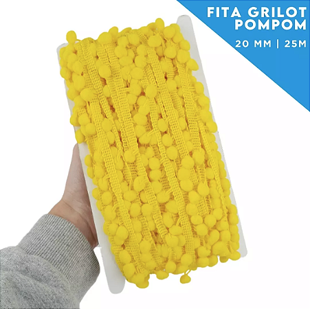 Fita Grelot Pom-Pom Em Metro - 20mm - Rolo C/ 25 Mts COR: AMARELO-CANARIO-106