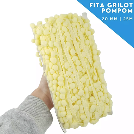 Fita Grelot Pom-Pom Em Metro - 20mm - Rolo C/ 25 Mts COR: AMARELO-BEBE-104