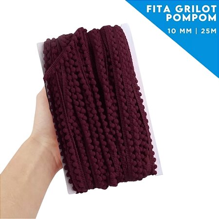 Fita Grelot Pom-Pom Em Metro - 10mm - Rolo C/ 25 Mts COR: VINHO-CLARO-520
