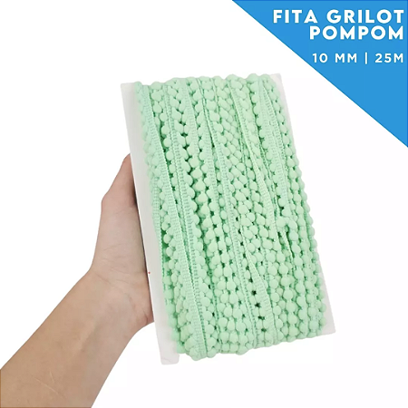 Fita Grelot Pom-Pom Em Metro - 10mm - Rolo C/ 25 Mts COR: VERDE-BEBE-238