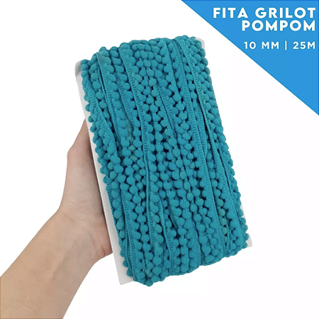Fita Grelot Pom-Pom Em Metro - 10mm - Rolo C/ 25 Mts COR: TURQUESA-ESCURO-349