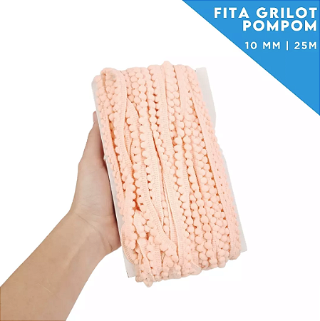 Fita Grelot Pom-Pom Em Metro - 10mm - Rolo C/ 25 Mts COR: SALMAO-147