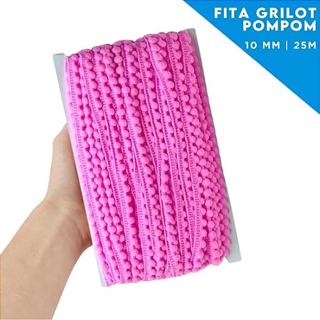 Fita Grelot Pom-Pom Em Metro - 10mm - Rolo C/ 25 Mts COR: ROSA-CHICLETE-140