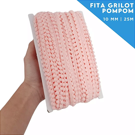 Fita Grelot Pom-Pom Em Metro - 10mm - Rolo C/ 25 Mts COR: ROSA-BEBE-132