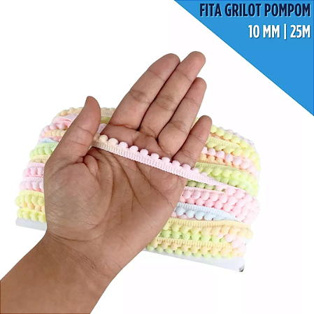 Fita Grelot Pom-Pom Em Metro - 10mm - Rolo C/ 25 Mts COR: MULT-PASTEL