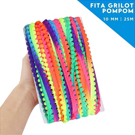 Fita Grelot Pom-Pom Em Metro - 10mm - Rolo C/ 25 Mts COR: MULT-ESCURO
