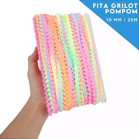 Fita Grelot Pom-Pom Em Metro - 10mm - Rolo C/ 25 Mts COR: MULT-CLARO
