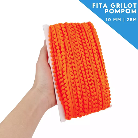 Fita Grelot Pom-Pom Em Metro - 10mm - Rolo C/ 25 Mts COR: LARANJA-NEON-01