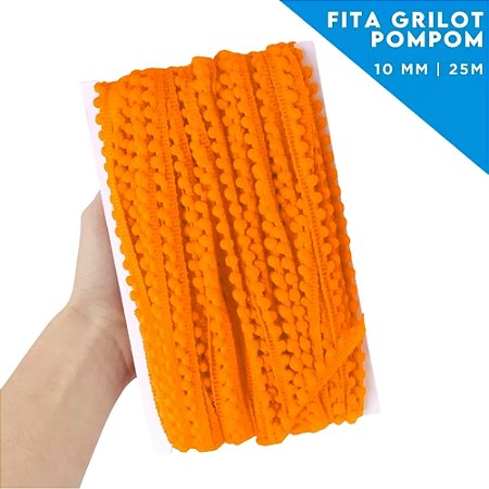Fita Grelot Pom-Pom Em Metro - 10mm - Rolo C/ 25 Mts COR: LARANJA-523