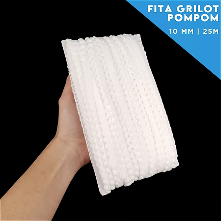 Fita Grelot Pom-Pom Em Metro - 10mm - Rolo C/ 25 Mts COR: BRANCO-101