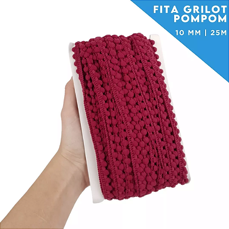 Fita Grelot Pom-Pom Em Metro - 10mm - Rolo C/ 25 Mts COR: BORDO-527