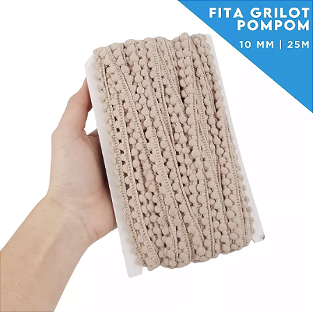 Fita Grelot Pom-Pom Em Metro - 10mm - Rolo C/ 25 Mts COR: BEGE-297