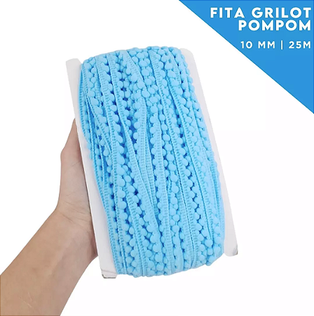 Fita Grelot Pom-Pom Em Metro - 10mm - Rolo C/ 25 Mts COR: AZUL-TURQUESA-199