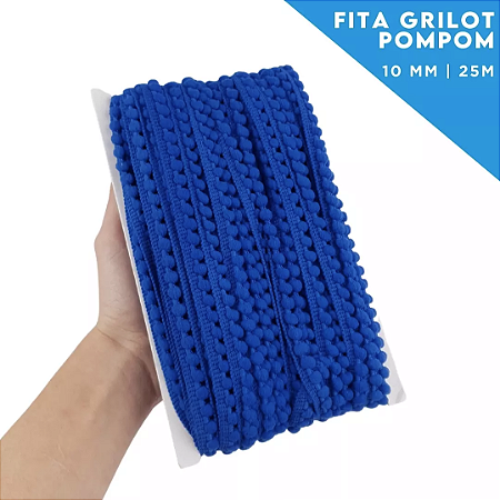 Fita Grelot Pom-Pom Em Metro - 10mm - Rolo C/ 25 Mts COR: AZUL-ROYAL-207