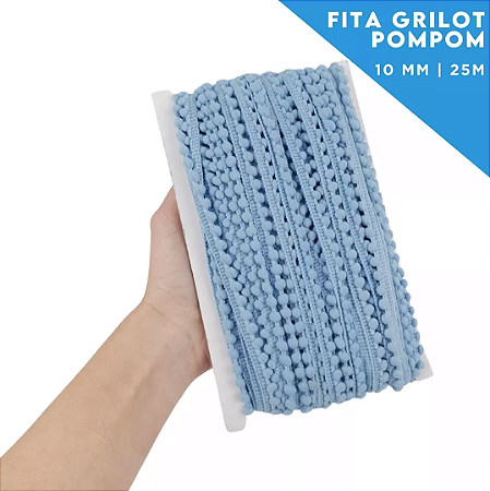 Fita Grelot Pom-Pom Em Metro - 10mm - Rolo C/ 25 Mts COR: AZUL-HORTENCIA-182