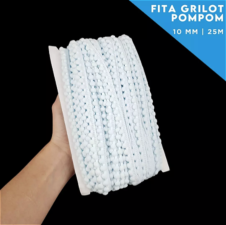 Fita Grelot Pom-Pom Em Metro - 10mm - Rolo C/ 25 Mts COR: AZUL-BEBE-177